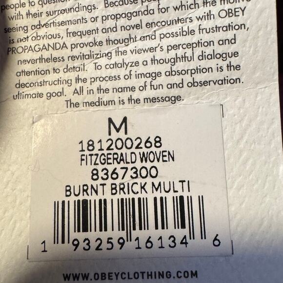 Obey Fitzgerald Woven Heavy Flannel Shirt Burnt Brick Multi Men's Size M NWT - Picture 7 of 9